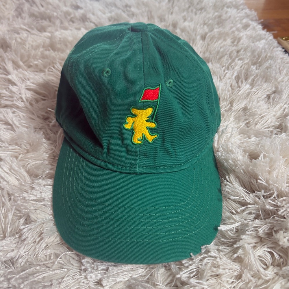 Dancing Bear Golf Flag Embroidered Dad Hat Green Cotton Twill Baseball Cap Strap